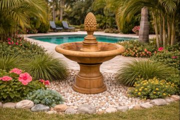 34in Plain / 15in Pineapple Concrete Water Fountain